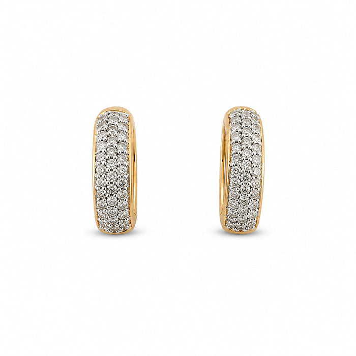 14K Yellow Gold Pave Diamond Huggie Hoop Earrings, 1.00 ctw