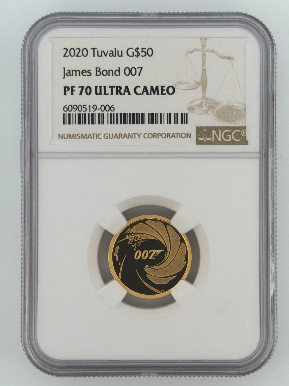 2020 Tuvalu James Bond 007 Gold $50 1/4 oz NGC PF70 Ultra Cameo