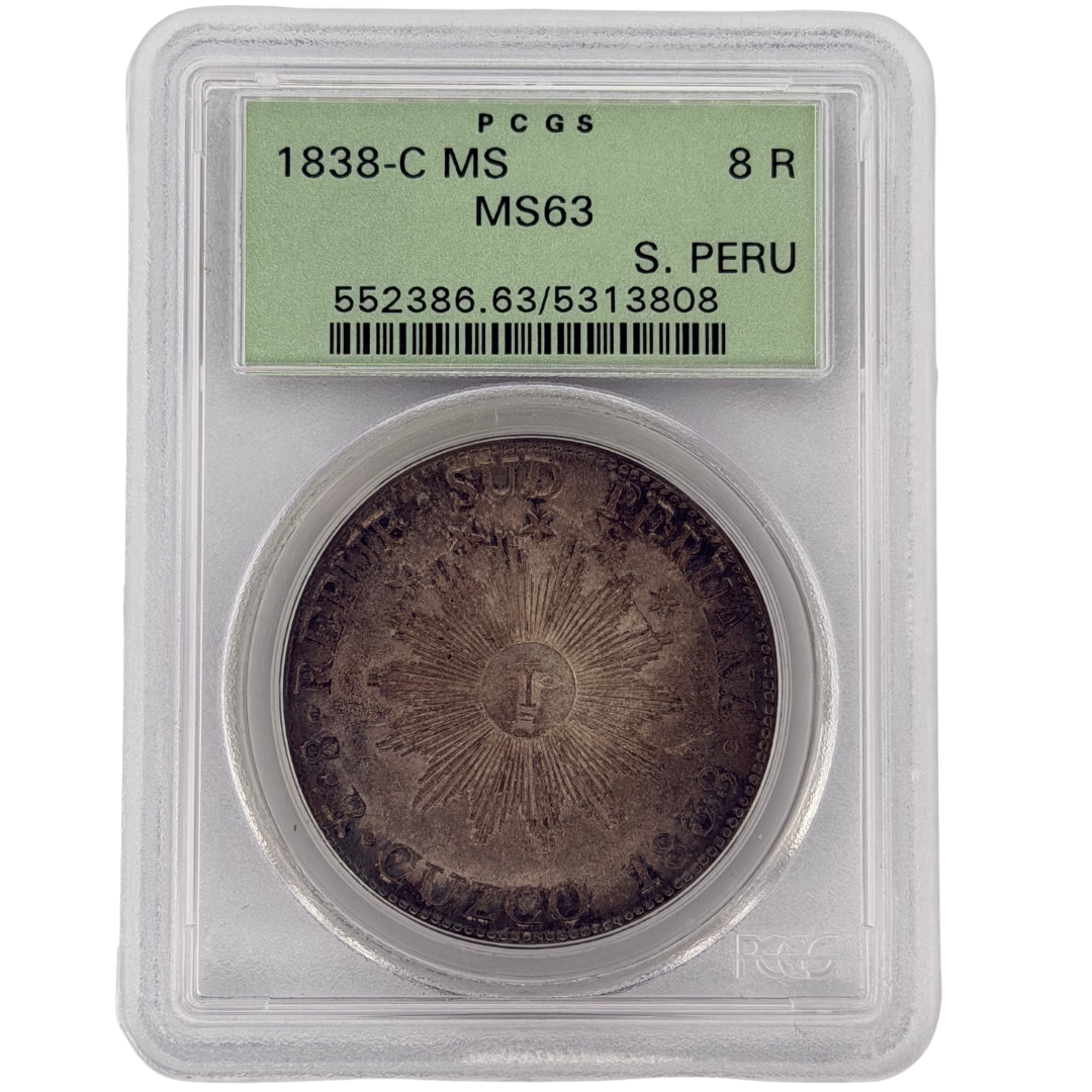 1838-C South Peru 8 Reales Silver PCGS MS63 — Cuzco Mint