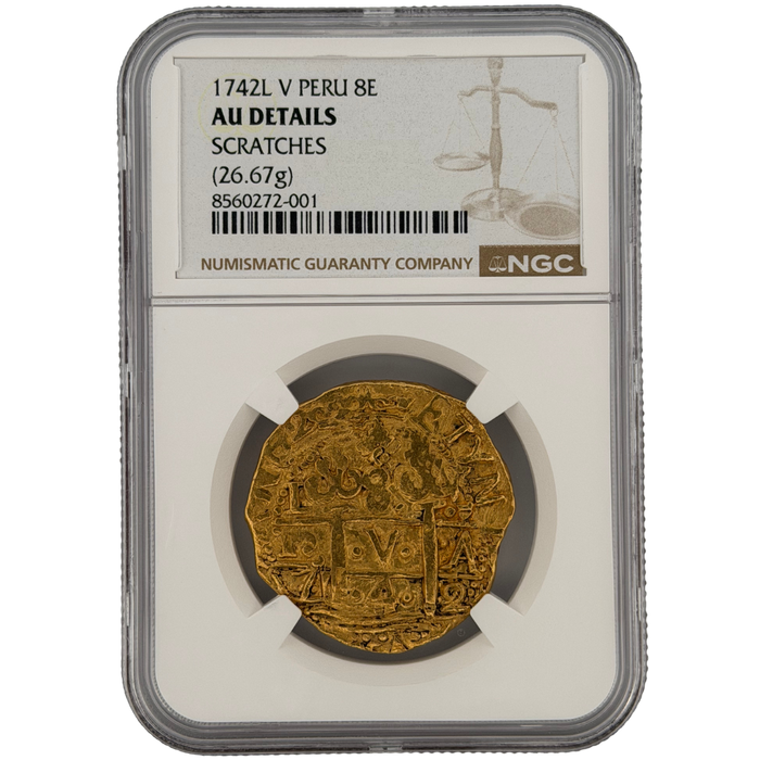 1742 Lima Mint Peru 8 Escudos Gold Cob NGC AU Details (26.67g)
